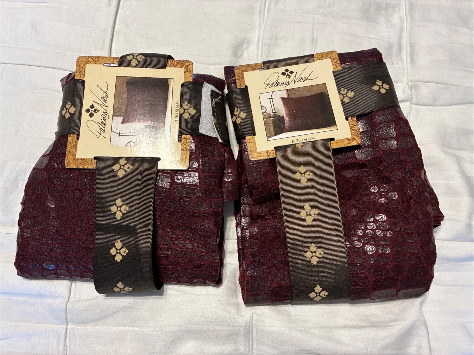 Patricia Nash Faux Croc Embossed Euro Sham Set Of Two Plum Red