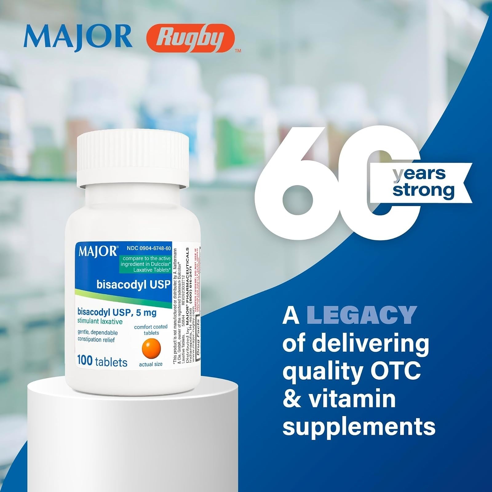 MAJOR Bisacodyl 5mg Laxative Tablets for Constipation Relief 100 Count