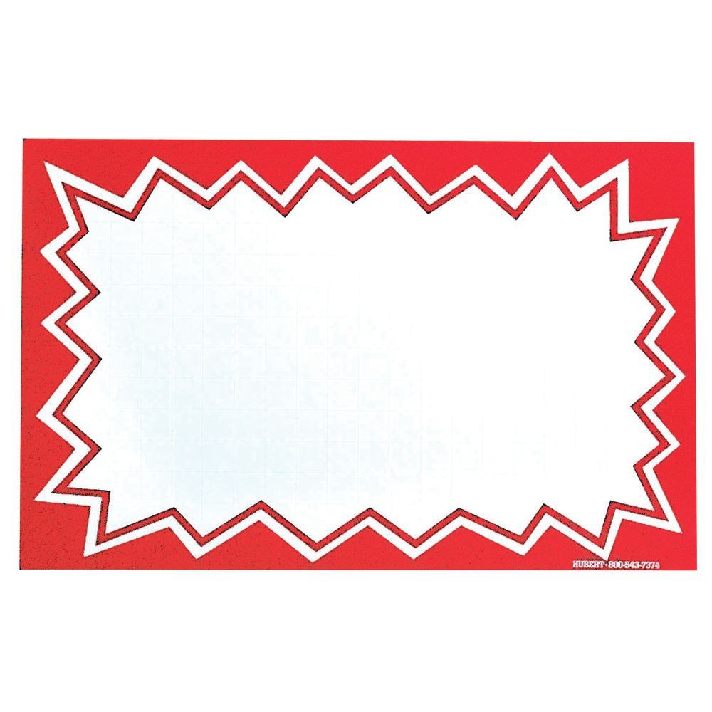 HUBERT® Sign Card White with Red Starburst Border - 5 1/2"L x 3 1/2"H