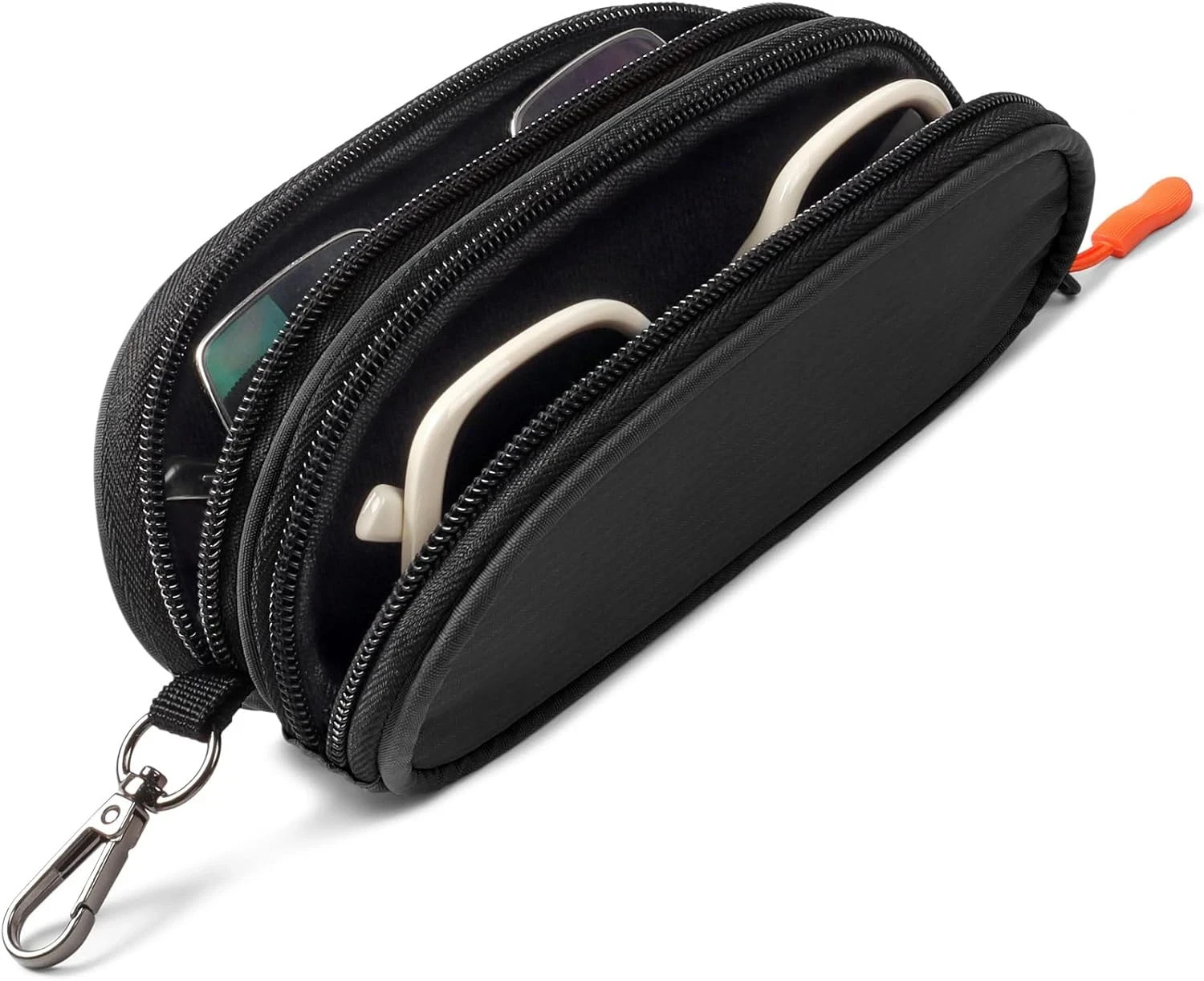 Double Eyeglasses Case Soft Portable Zipper Sunglasses Pouch with Keychain Clip