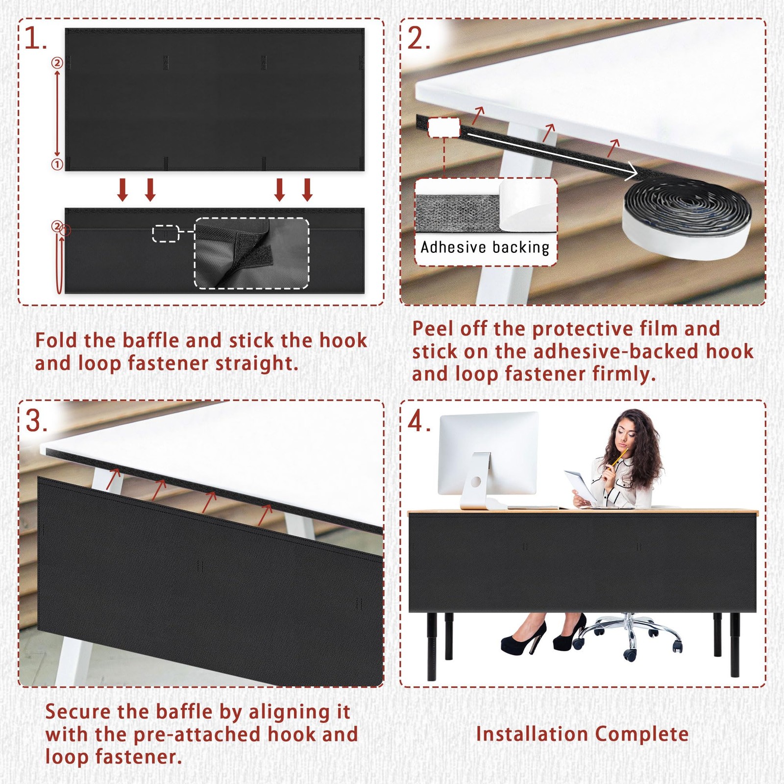48" Under Desk Privacy Panel -Adhesive Modesty Panel with Wire Pocket for Cab...