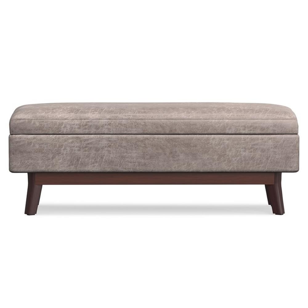 Bowery Hill 48" Faux Leather Storage Ottoman in Distressed Gray Taupe