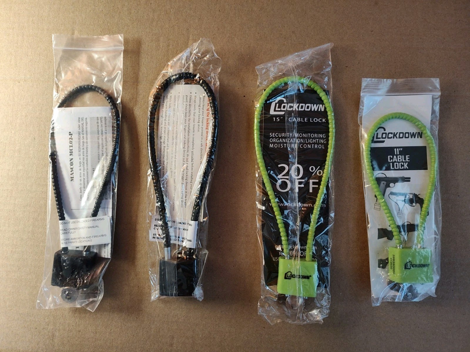 4 Firearms Guns Weapons Cable Safety Locks Padlocks Black & Green New In Package
