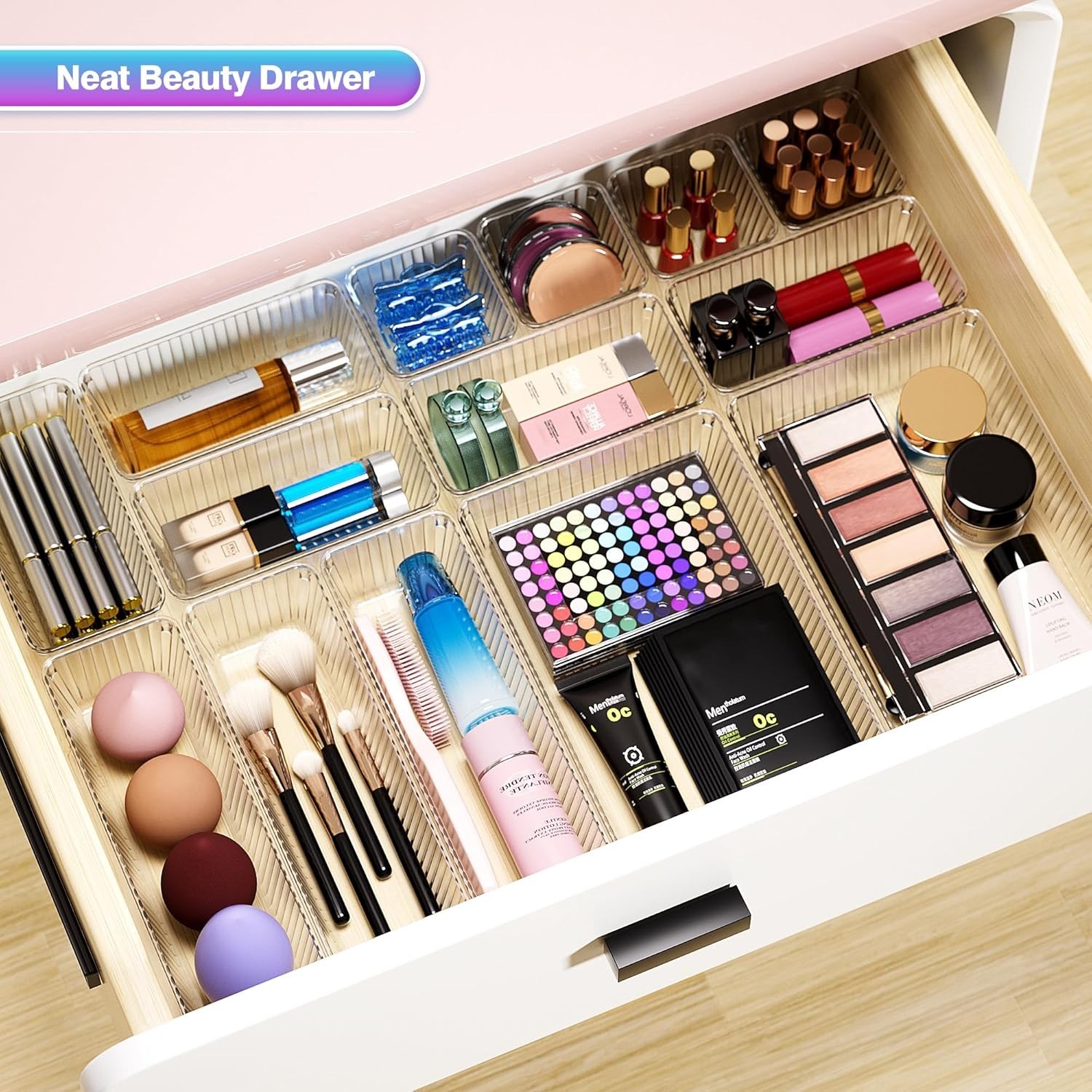 Okylvve 25 PCS Clear Plastic Drawer Organizer Set - 4 Sizes Makeup