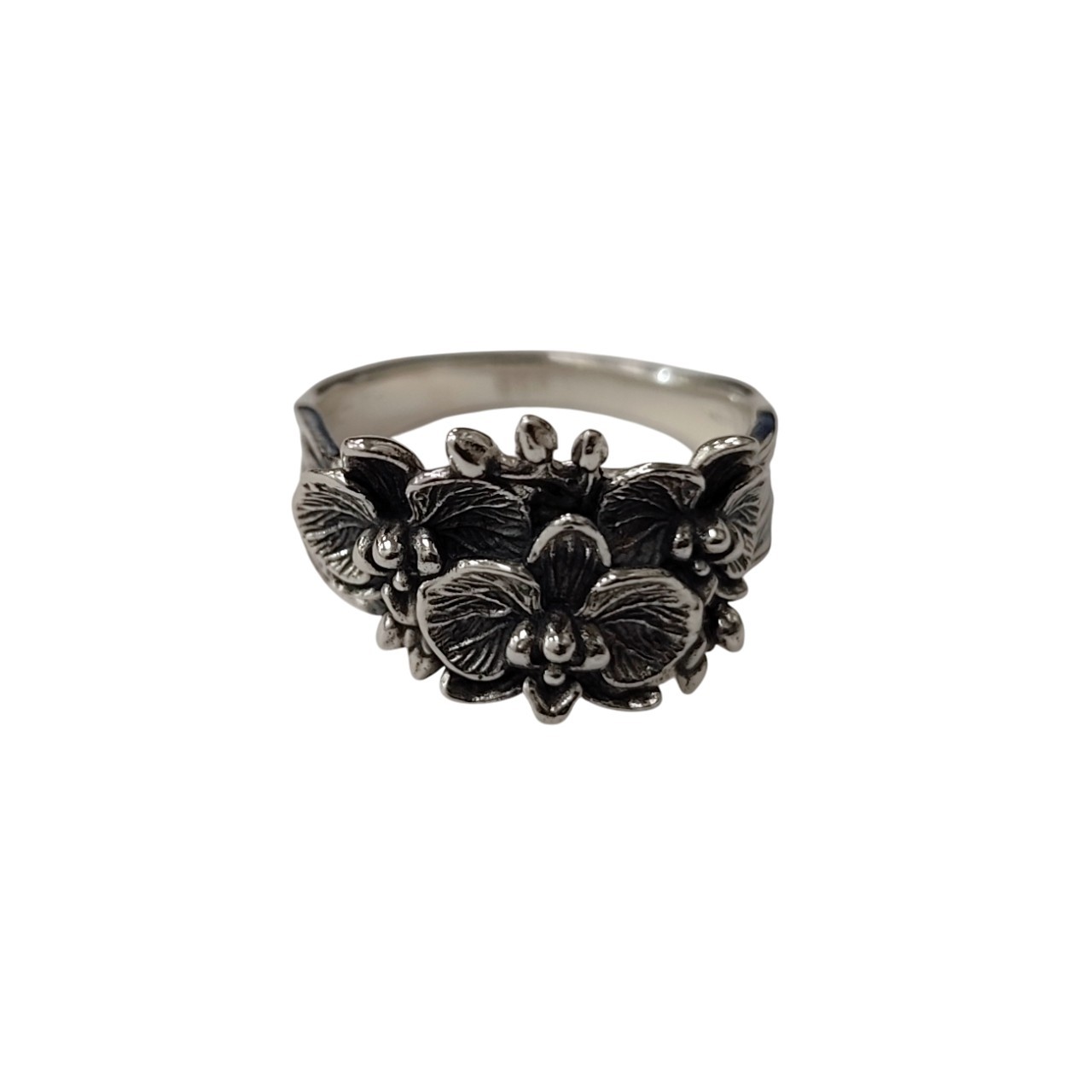 Sterling Silver Orchid Flower Ring Handmade Floral Band Stamped 925 Nickel Free