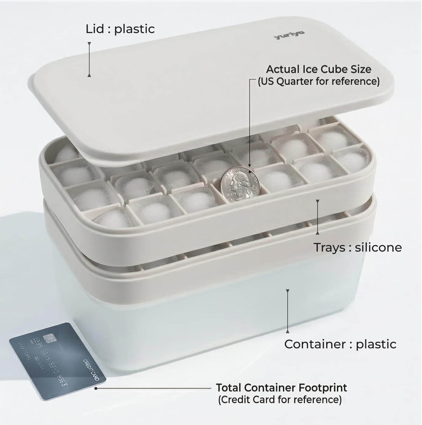 Ice Cube Tray Set with Lid & Bin, 2 Silicone Trays (32-Cube Each, 64 Total), Eas