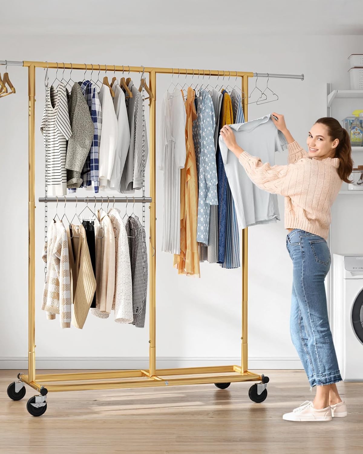 Hanging Closet Rod, Adjustable Width and Height Closet Rods Extender, 17-40in...