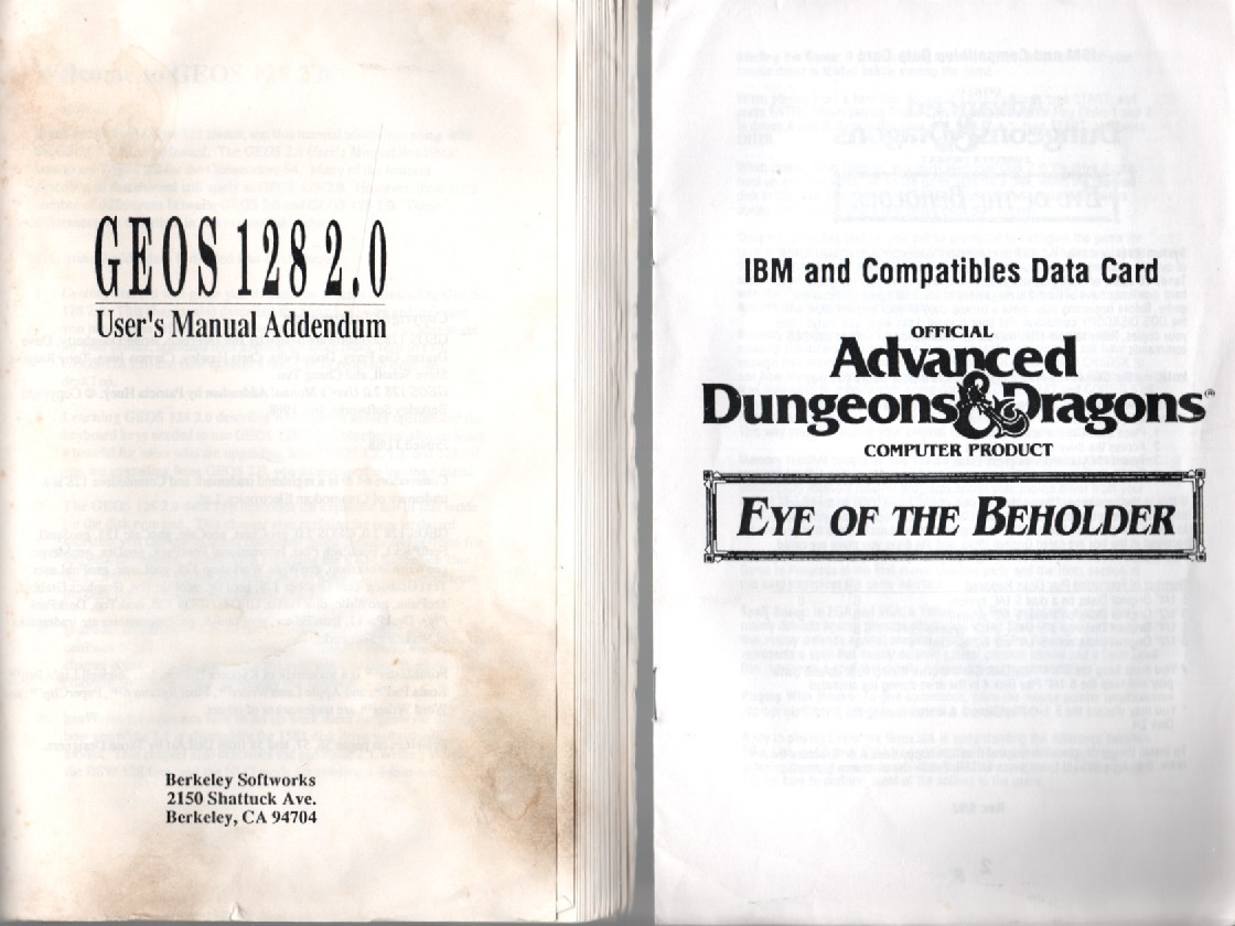 Commodore - GEOS 128 2.0 User Manual/D&D Eye of the Beholder Data Card