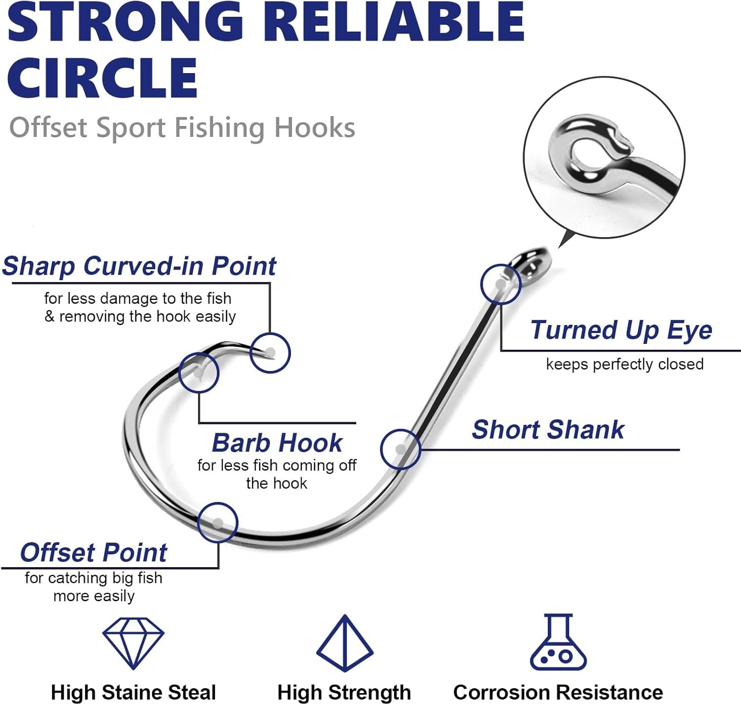 Circle Hooks Fishing Hooks 2X Strong Offset Circle Hooks Saltwater Black High Ca