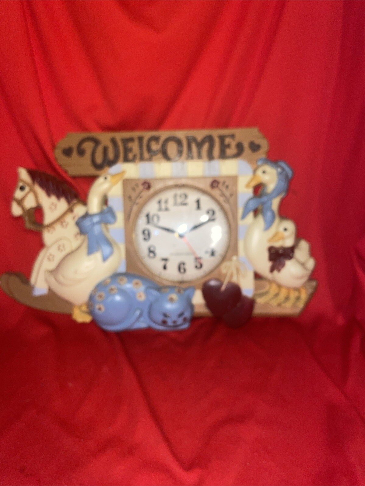 VTG Burwood New Haven Welcome Kitten Rocking Horse Wall Clock- Clock Not Working