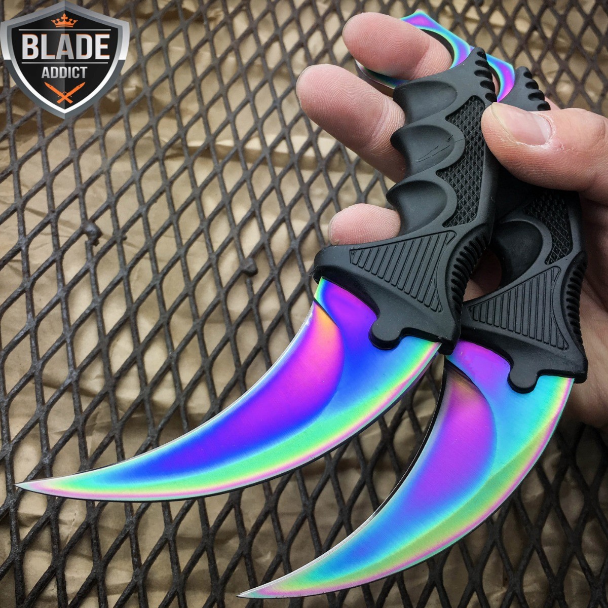 2PC TACTICAL COMBAT FIXED BLADE KARAMBIT RAINBOW CSGO HUNTING KNIFE SET NEW