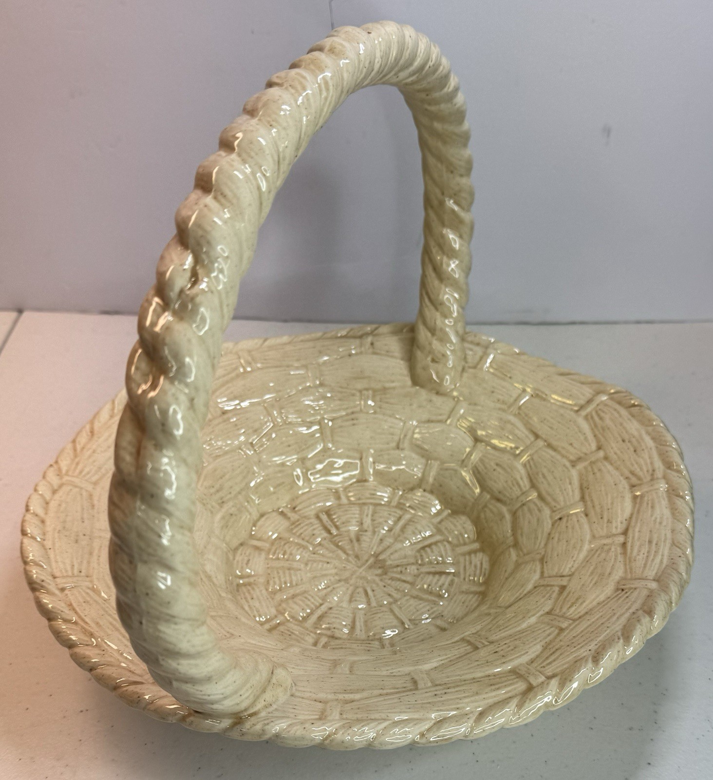 Vintage Easter Basket White Ceramic Mold Easter 11” x 10.5" x 8" T
