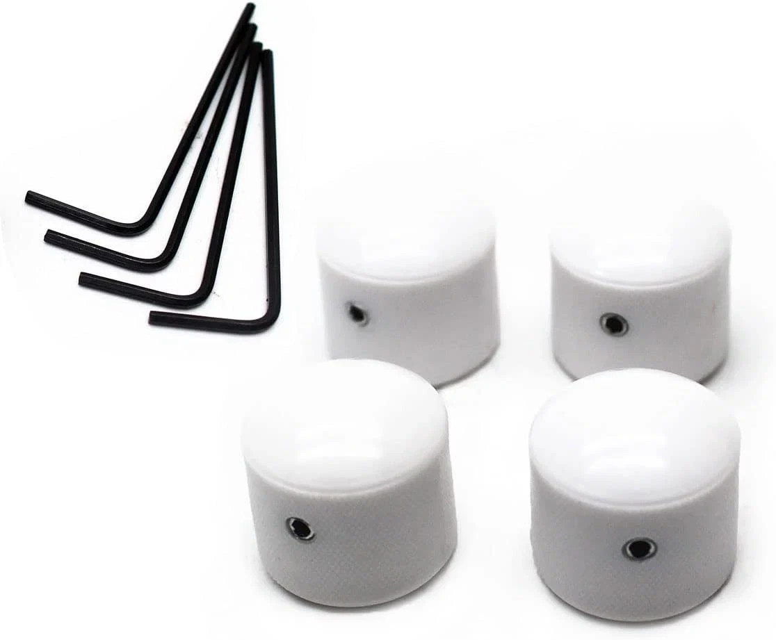 Compact White Guitar Control Knobs - Plastic Dome Set of 4 with Wrench Included
