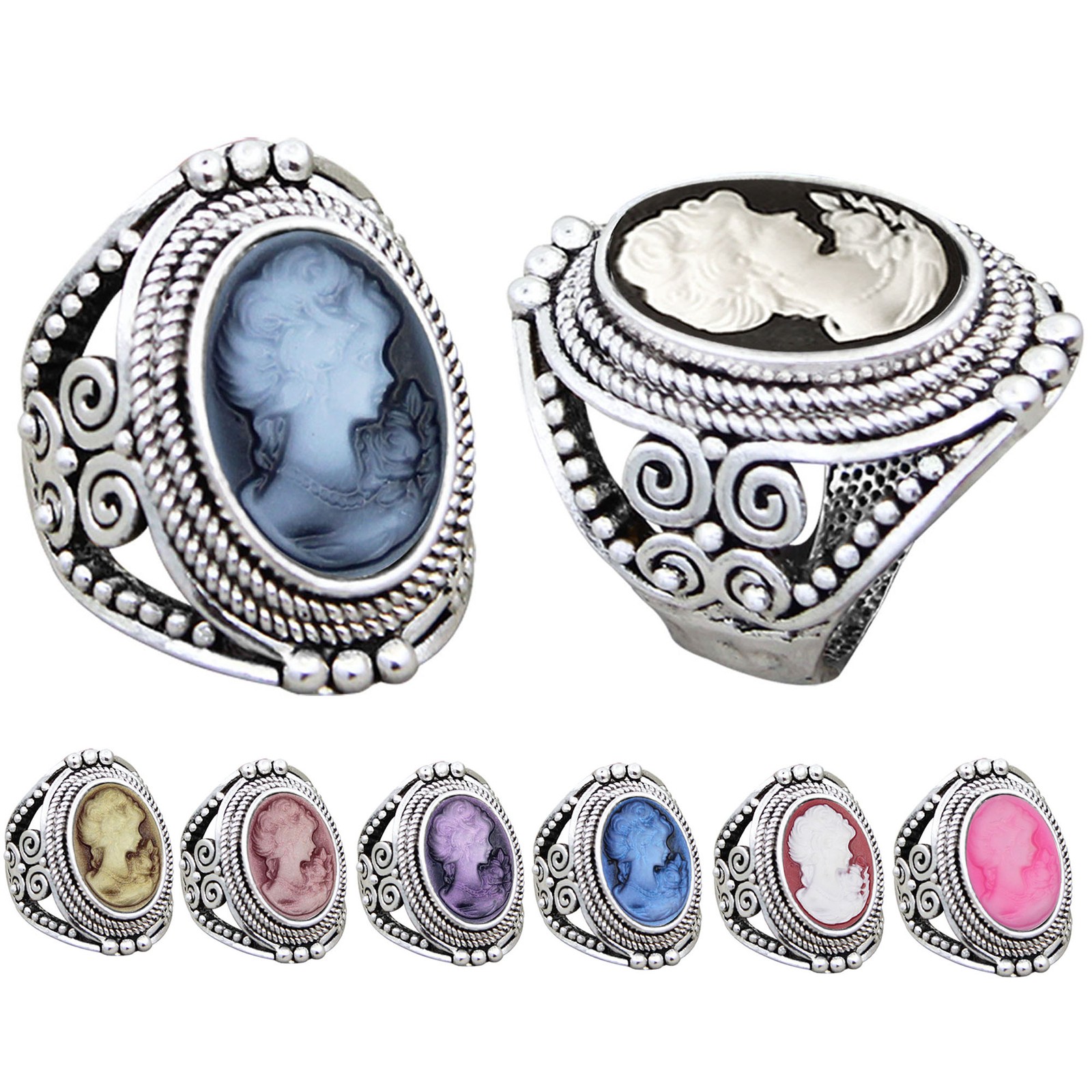Wholesale Lot 10pcs Lady Cameo Ring Solid Silver Plated Vintage Assorted Jewelry