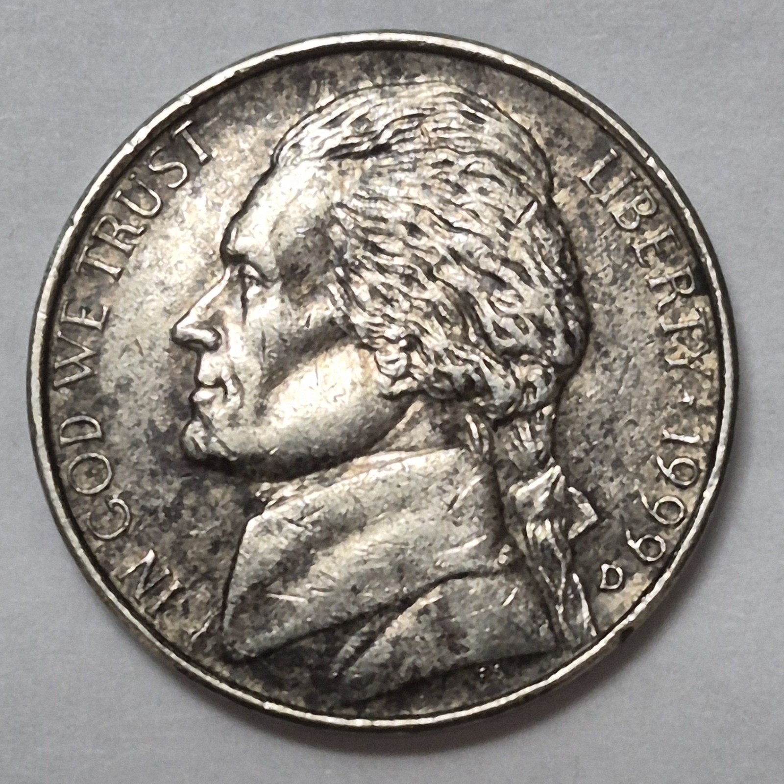 1999 D Five Cents Lamination error
