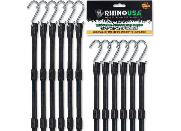 Rhino USA TD-BGHD12-BLK Heavy Duty Bungee Tarp Straps (12-Pack)