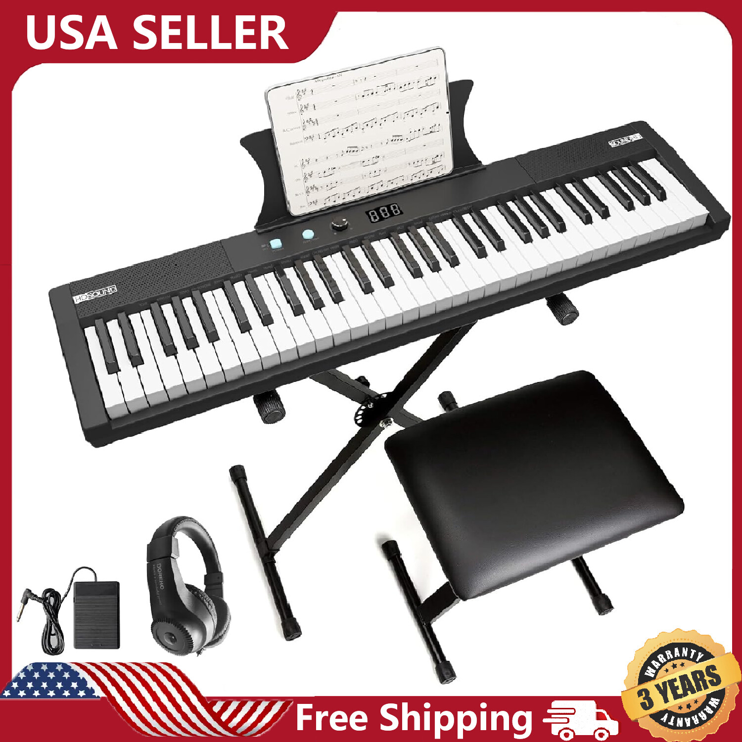61 Key Keyboard Piano Electric Semi-Weighted Piano Keyboard for Beginners &Stand