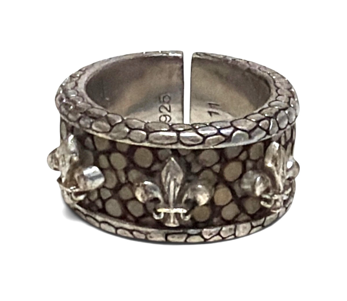 Oren K 925 Sterling Silver Fleur-de-Lis Ring Size 11 Adjustable Oxidized