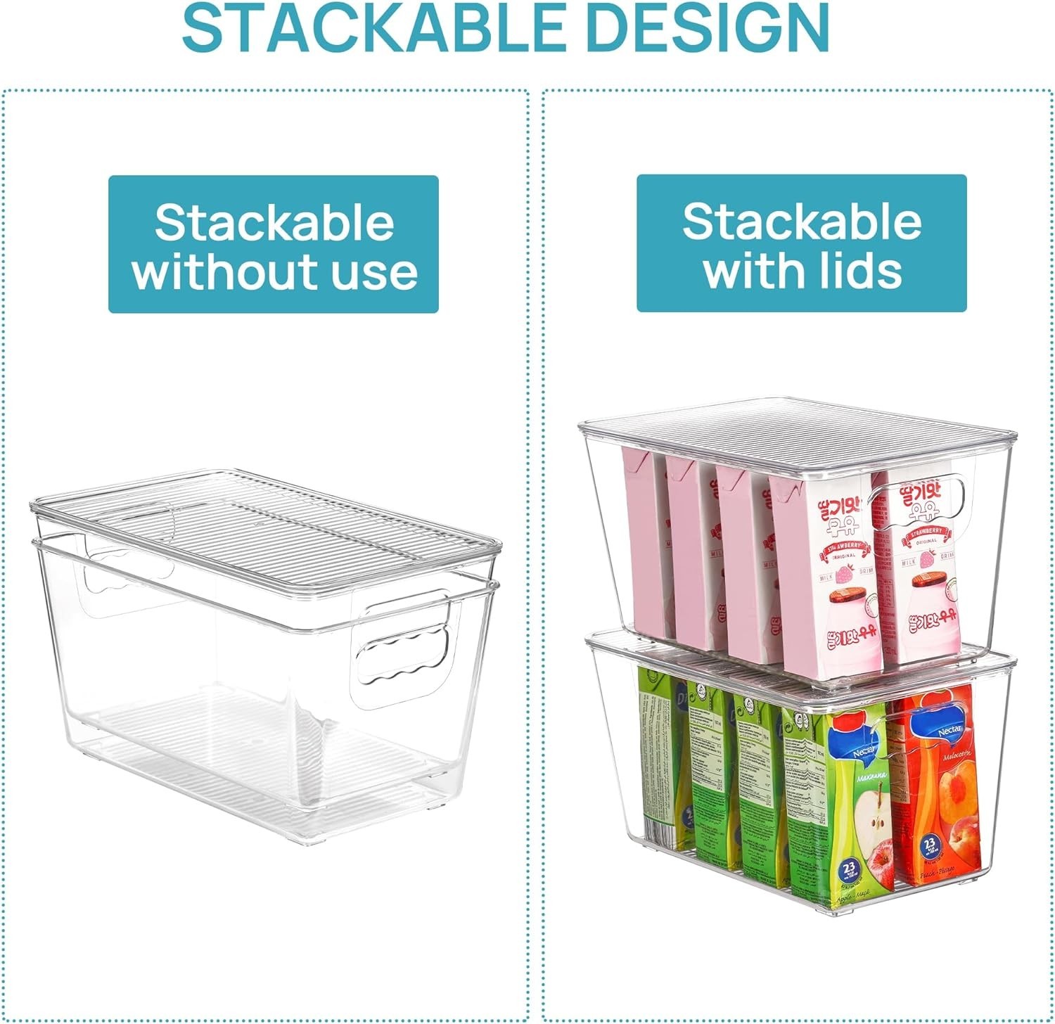 Transparent Medium Storage Bins Set | Stackable, Ideal for Kitchen & Bathroom