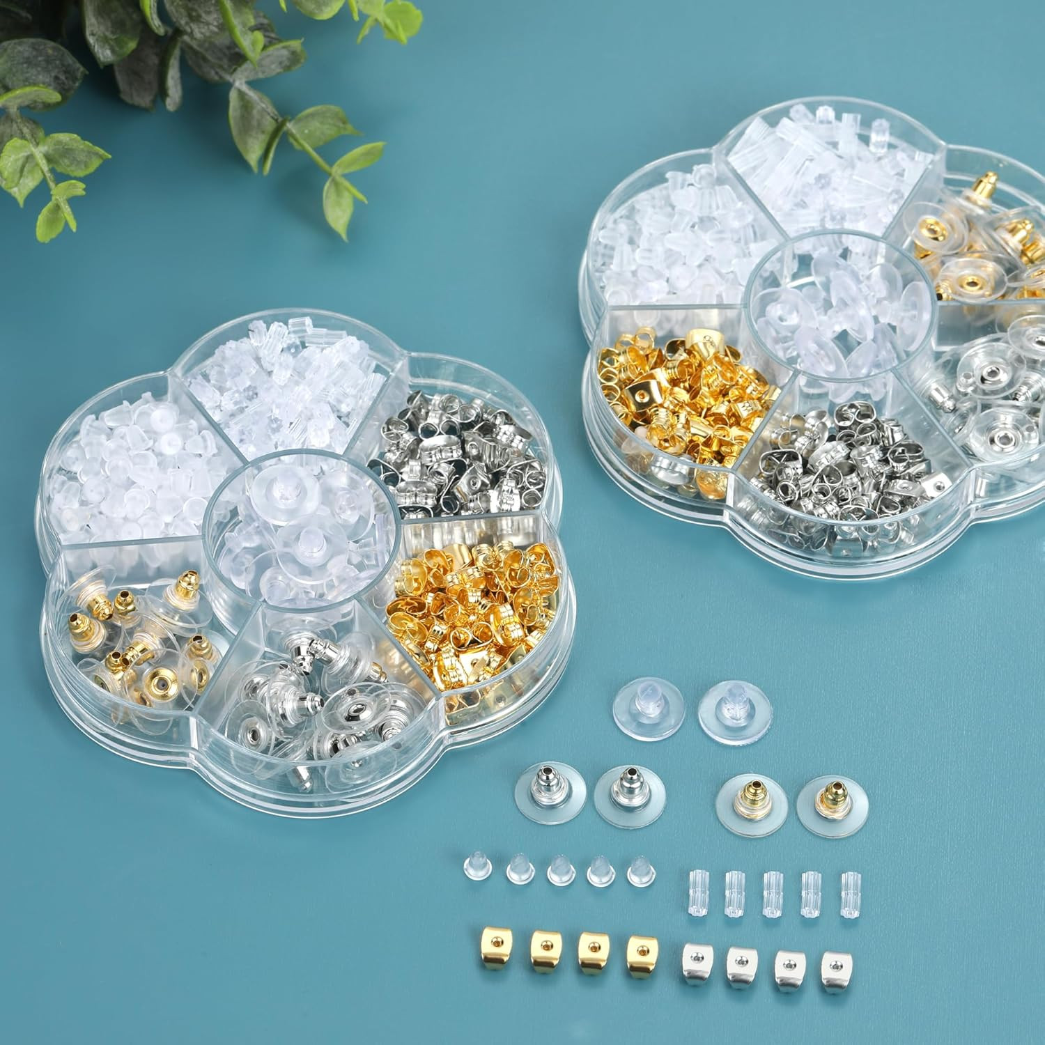7 Styles 500PCS Earring Backs for Studs Clear Plastic Hypoallergenic Metal Rubb