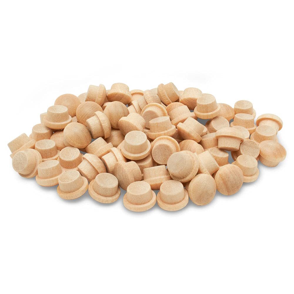 Wood Hole Plugs 1/4 inch Pack of 100 Maple Button Top Wood Plugs for Screw Ho...