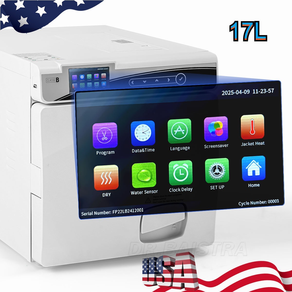 17L Class B Dental Steam Sterilizer Vacuum Sterilization Built-in printer