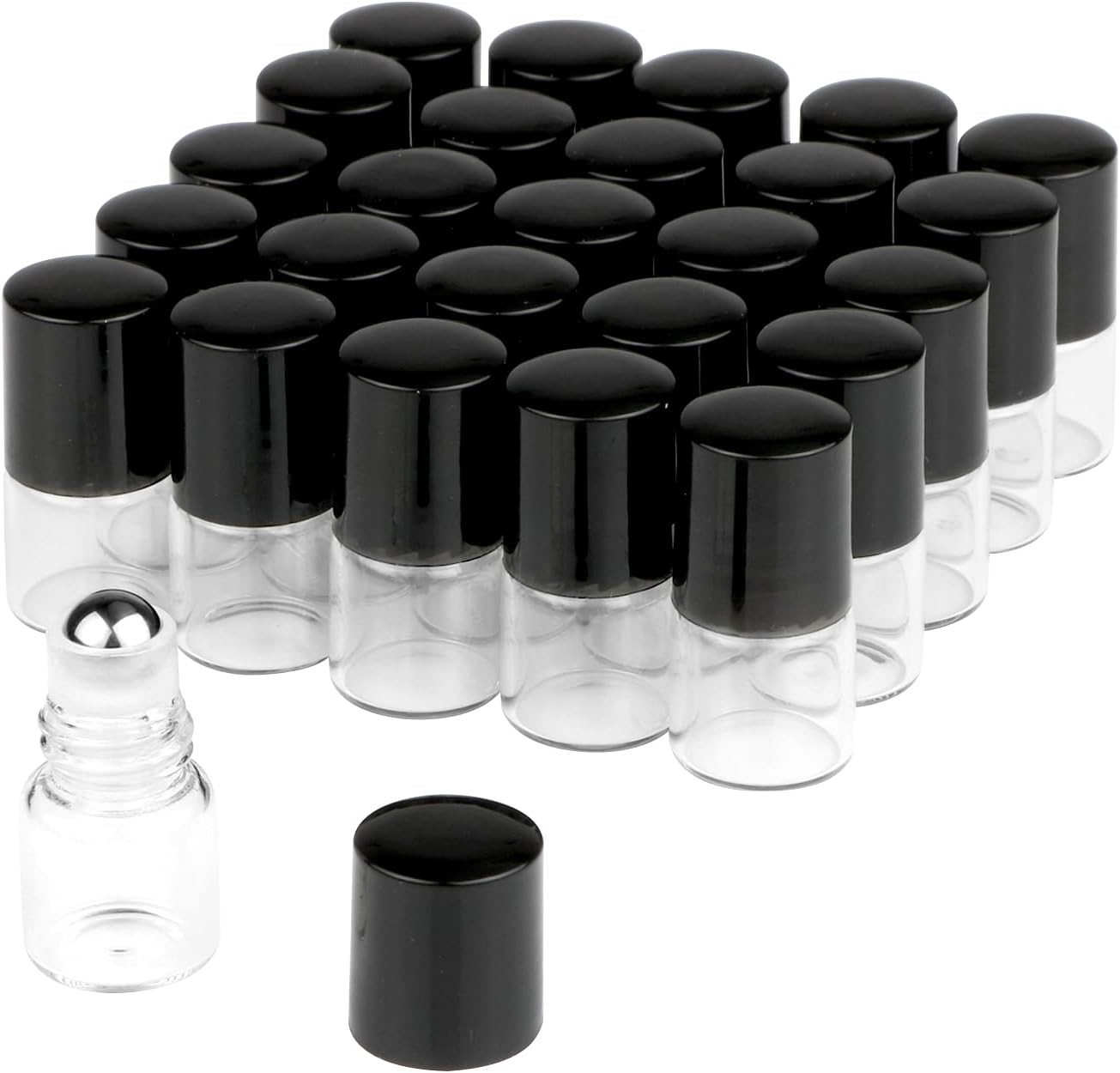 Wresty 25 Pcs Clear Glass Mini Roll on Bottles Empty Essential Oil Roller Ball B