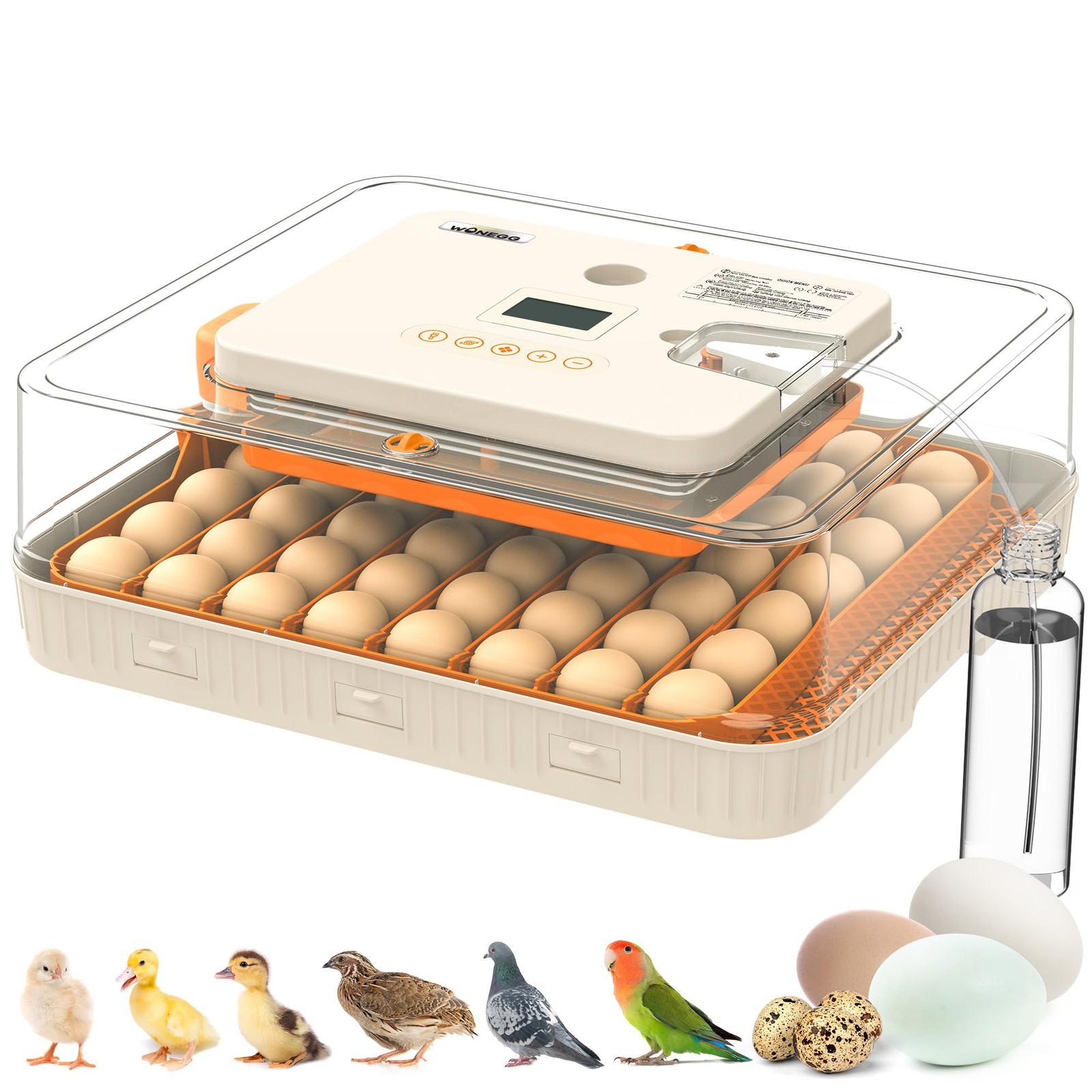 56 Egg Incubator Auto Turner Humidity Temp Control LED Candler Hatch Days Displa