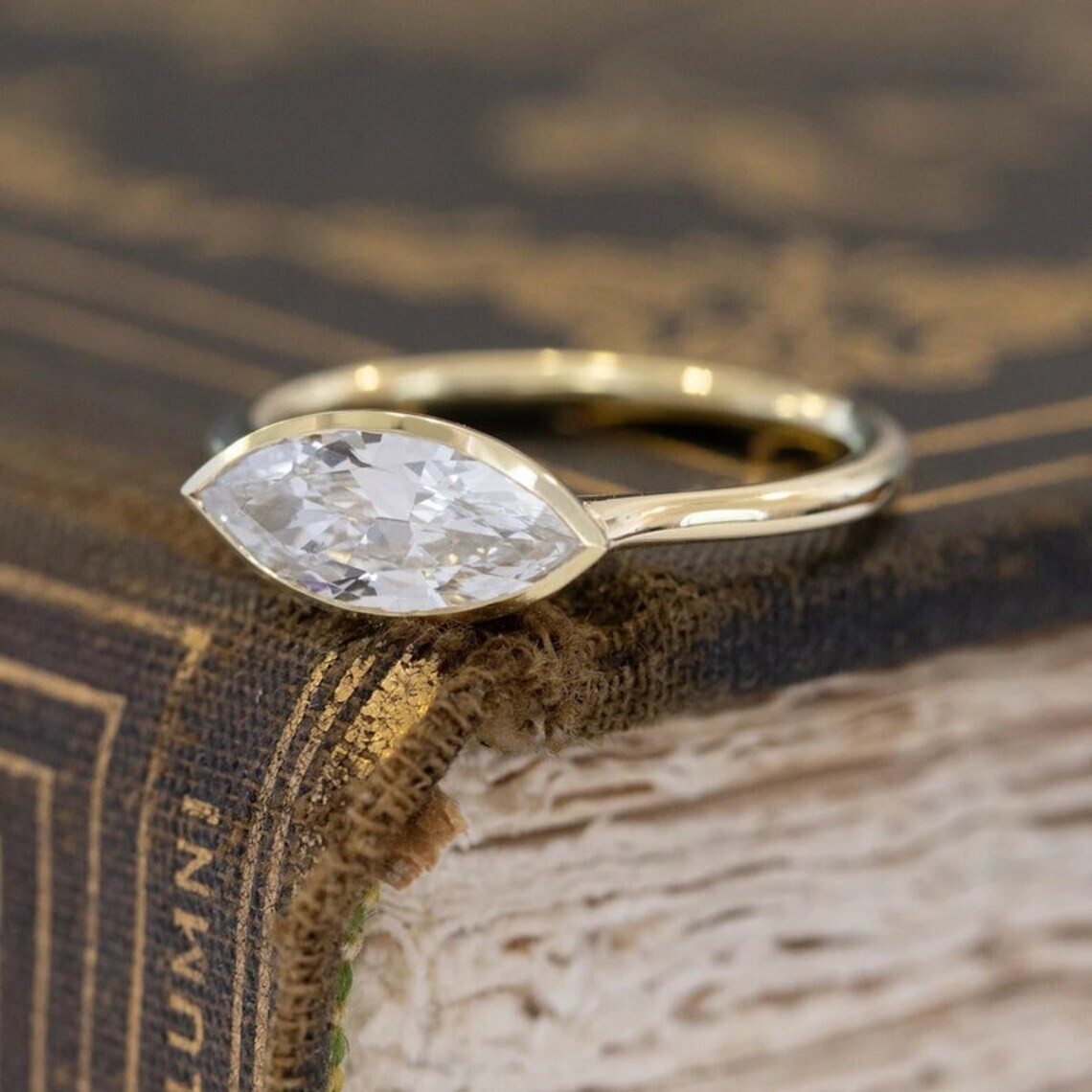 3.10Ct Marquise Cut White Diamond Lab-Created Engagement Ring 14K Yellow Gold FN