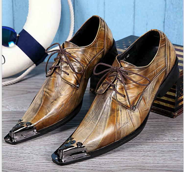 Mens Dress Formal Pointed Toe Metal British Genuine Leather Slip On Loafer Shoes