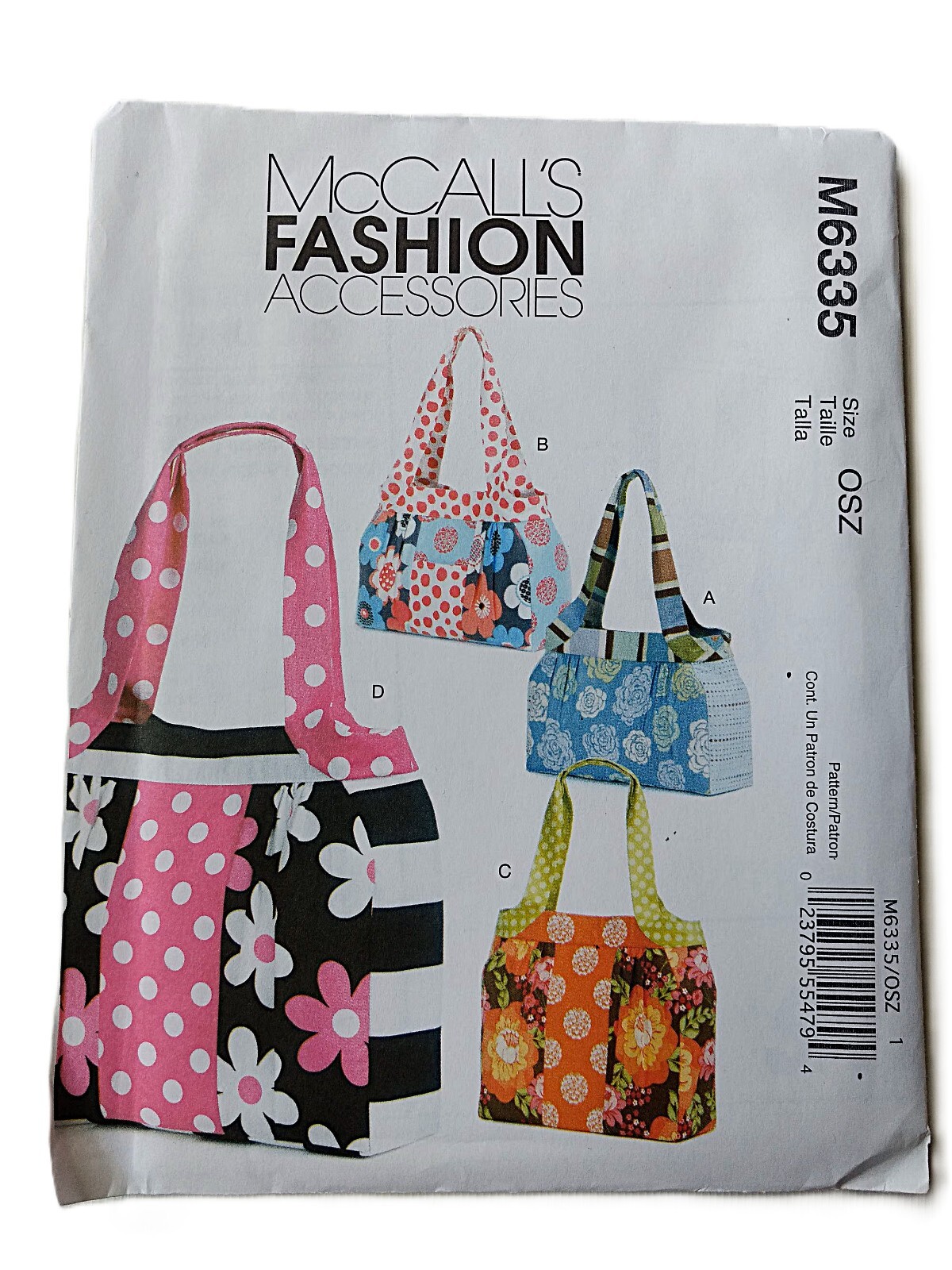 Purse Handbag Bag Sewing Pattern Patchwork Carryall McCalls 6335 UNCUT