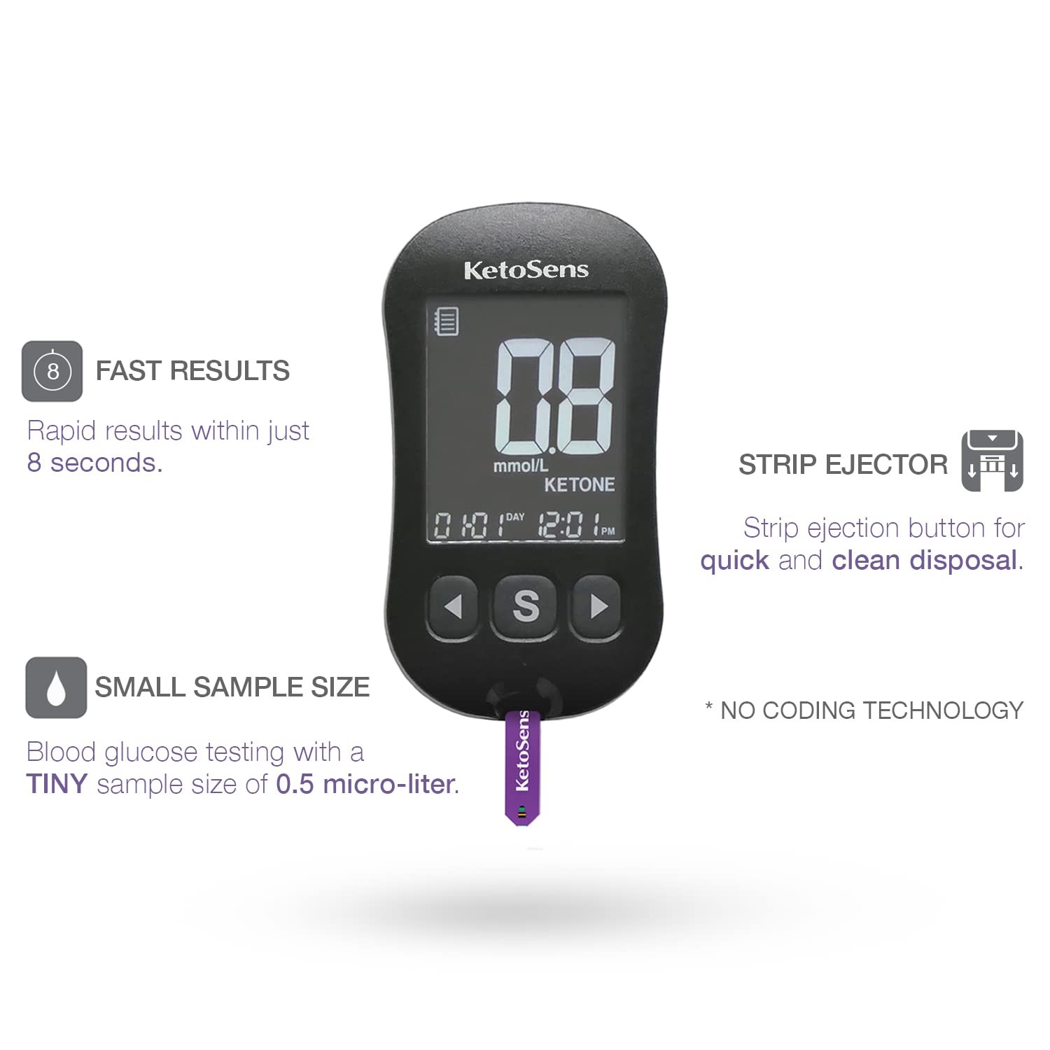KetoSens Blood Ketone Bluetooth Monitoring System: Meter, Lancing Device, Case