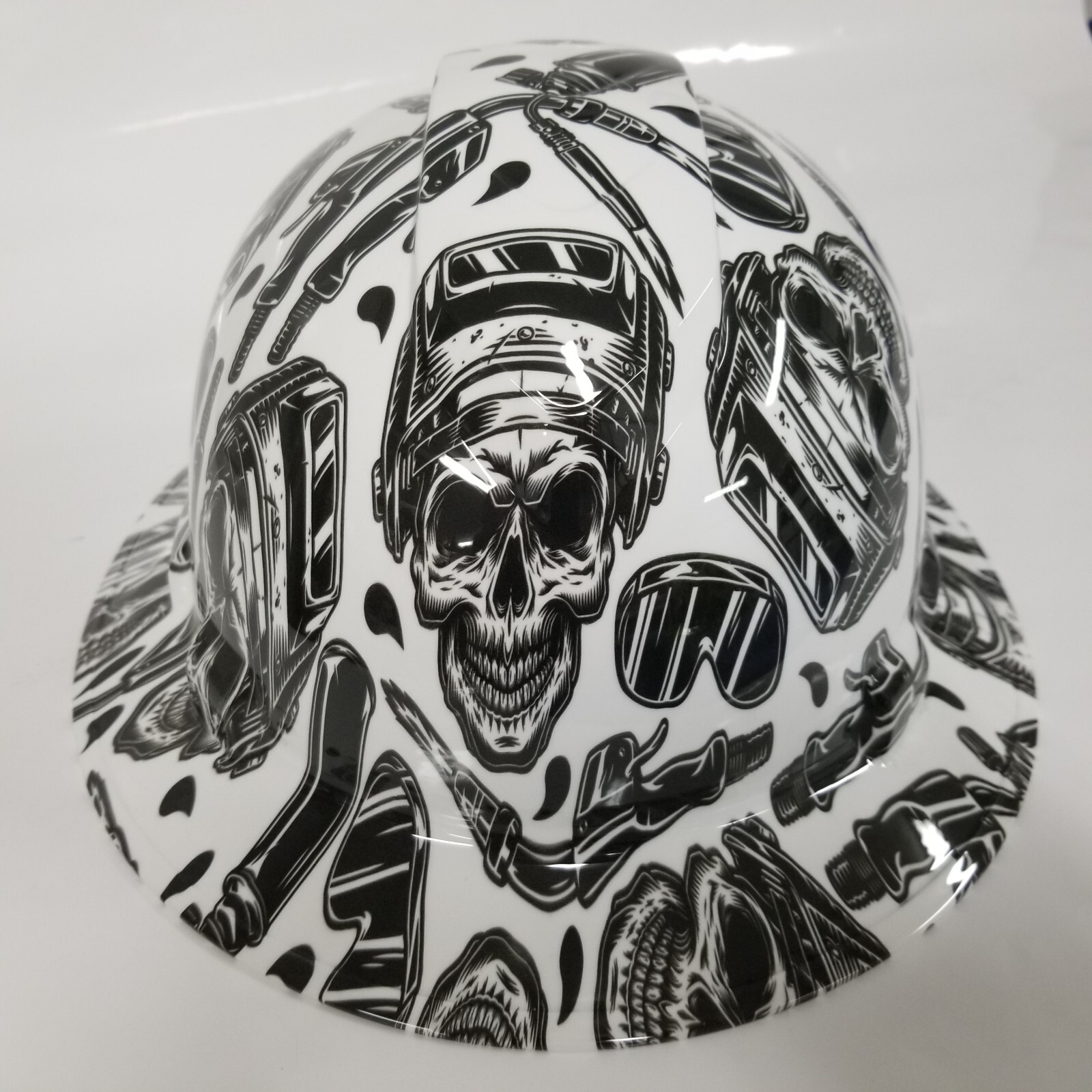 full brim hard hat custom hydro dipped IN WELDER THEME , WELDER UP , WHITE  NEW