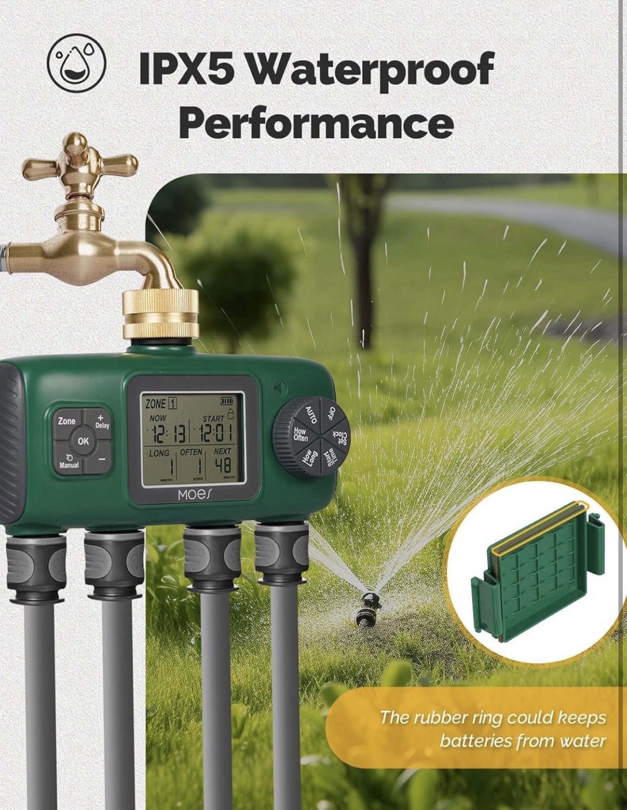 MOES 4 Outlet Sprinkler Timer Brass Inlet Programmable Irrigation Controller New