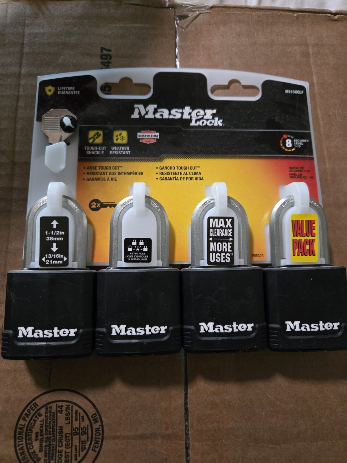 Master LockHeavy Duty Outdoor Covered Padlock with Key, 1-1/2in Shackle-4 Pack
