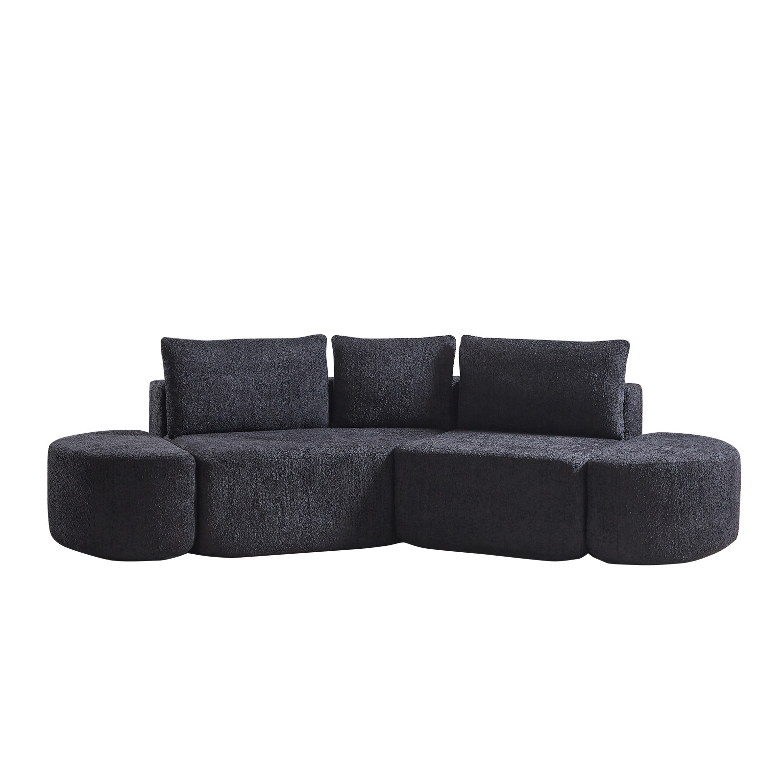 106.3-inch V-shaped modular sofa set in chenille fabric, featuring three throw p