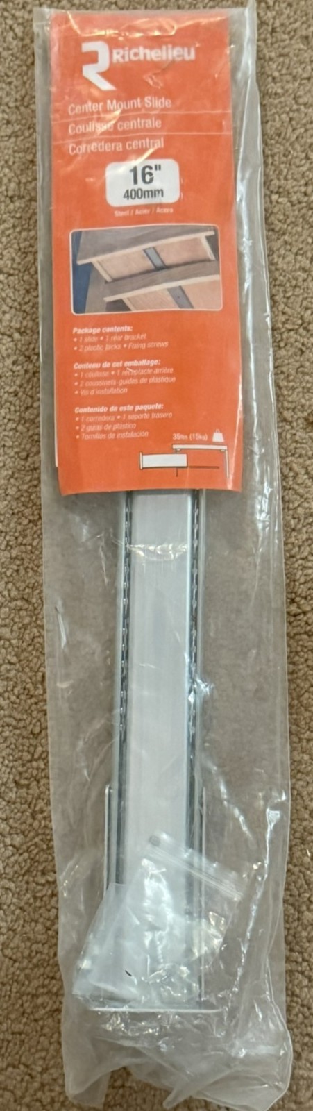 2Pcs New Richelieu Center Mount Slide 16” 400mm Steel 35lbs T35072G16