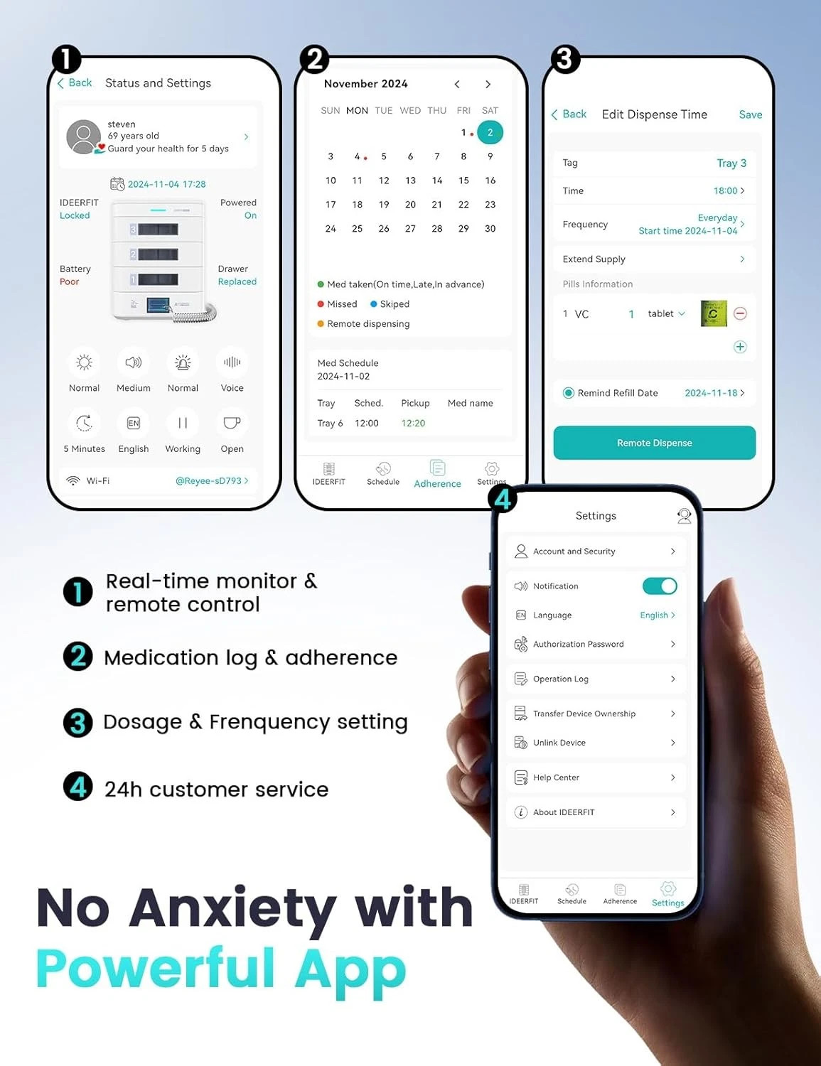 Automatic Pill Dispenser 42-Day Pill Organizer Smart Pill Organizer 3-Tray – App