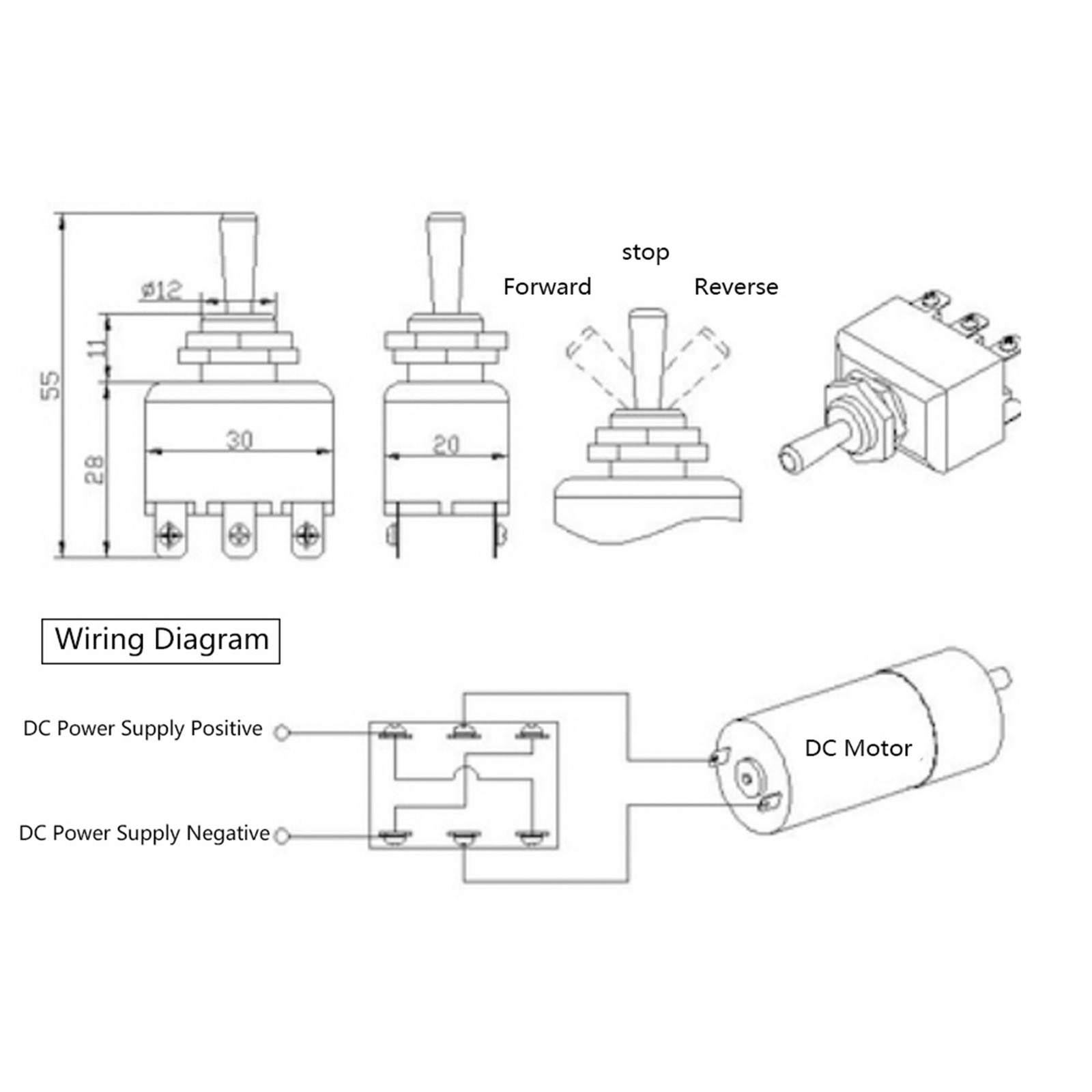 2 Pcs 250V 15A DC Motor Switch 3 Position Forward - Stop - Reverse Toggle Switch