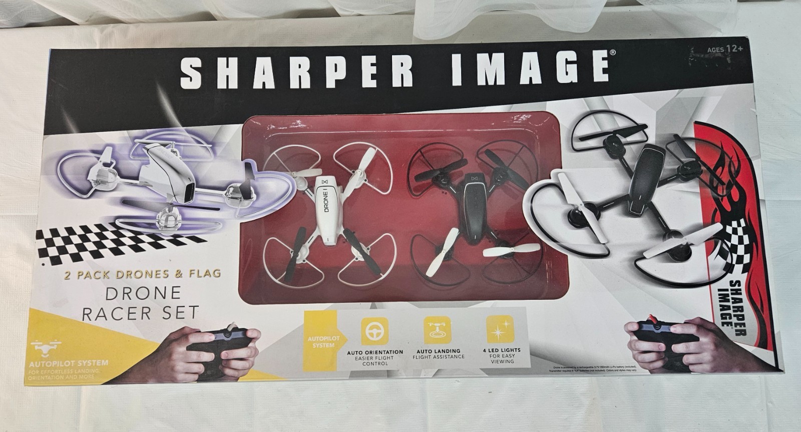 Sharper Image Dual 2 Pack Drones Racer Drone Set w Box MISSING FLAG