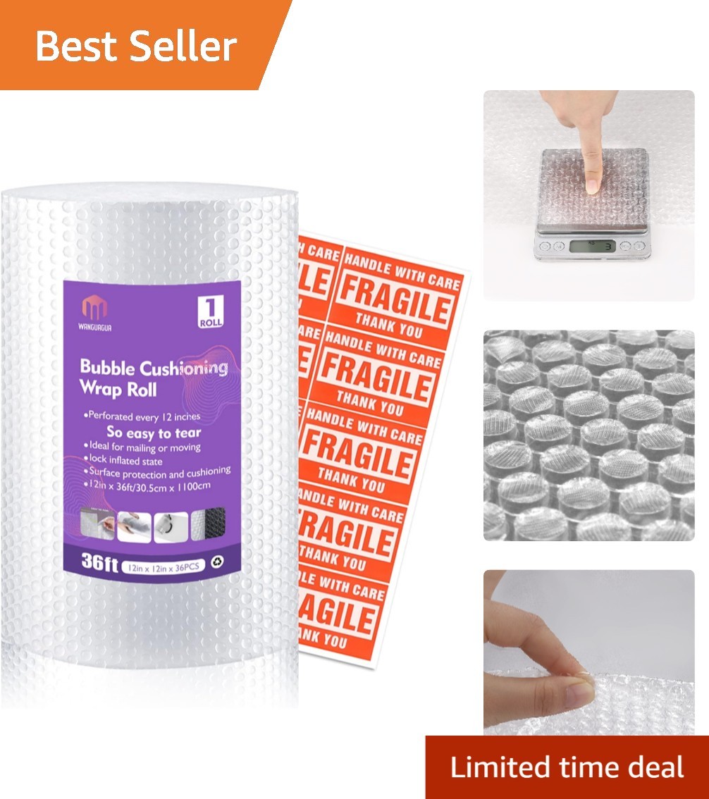 Durable Perforated Nylon Bubble Wrap 12" x 36' – Ideal for Moving and Mailing