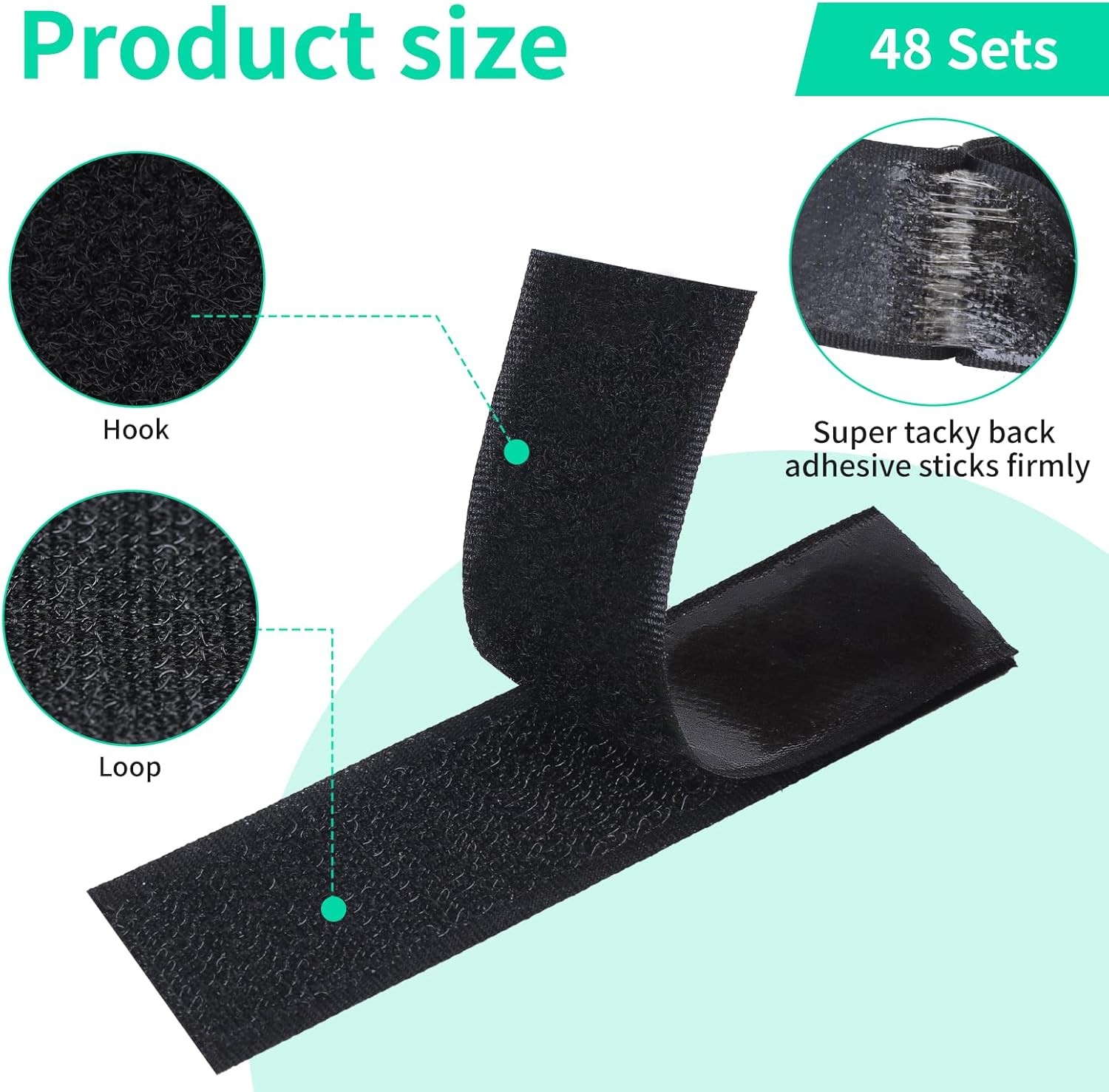 48 Sets 1x4 Inch Hook and Loop Tape with Adhesive, Hook and Loop Black Nylon Hea