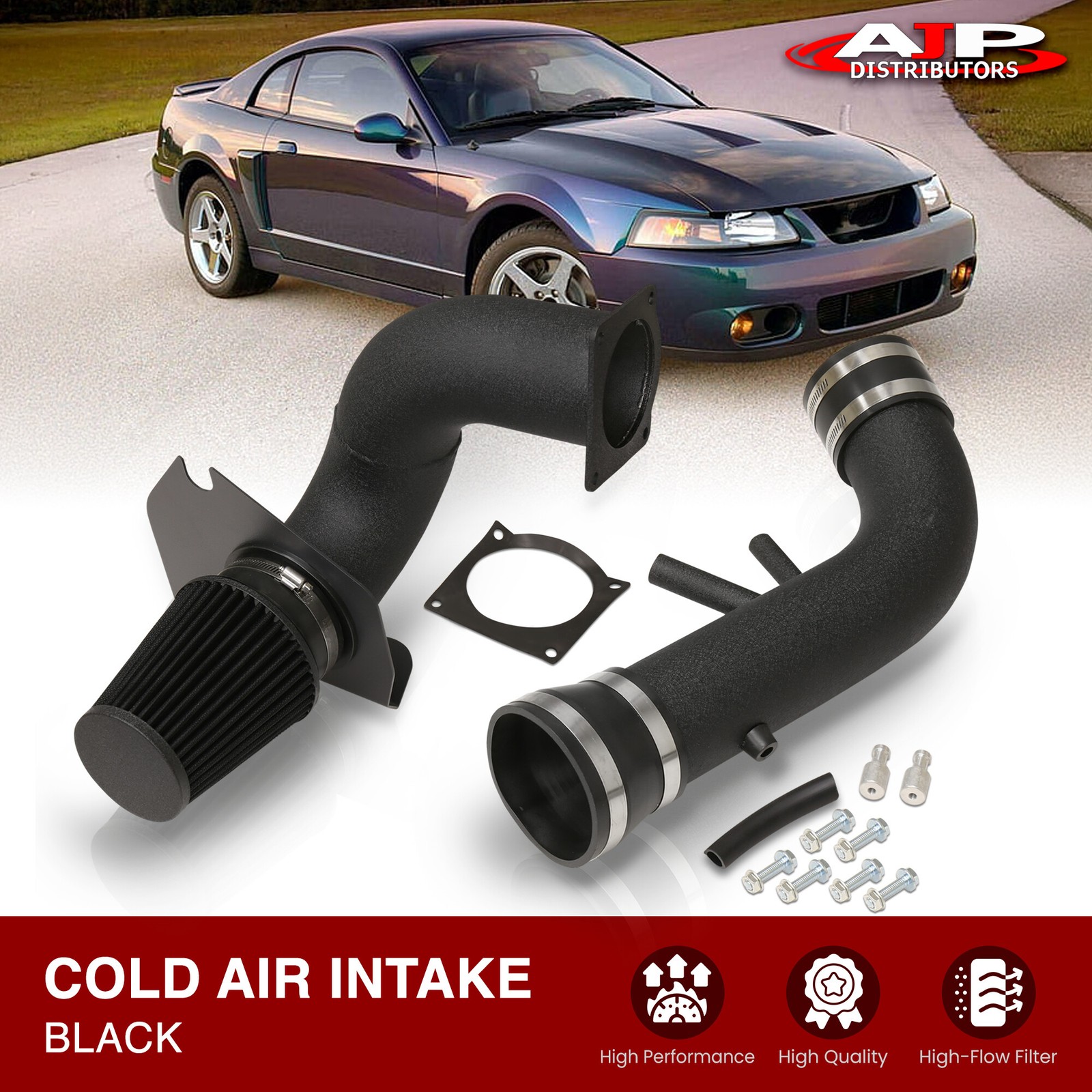Black Piping Cold Air Intake System W/ Filter For 1996-2004 Ford Mustang V8 4.6L