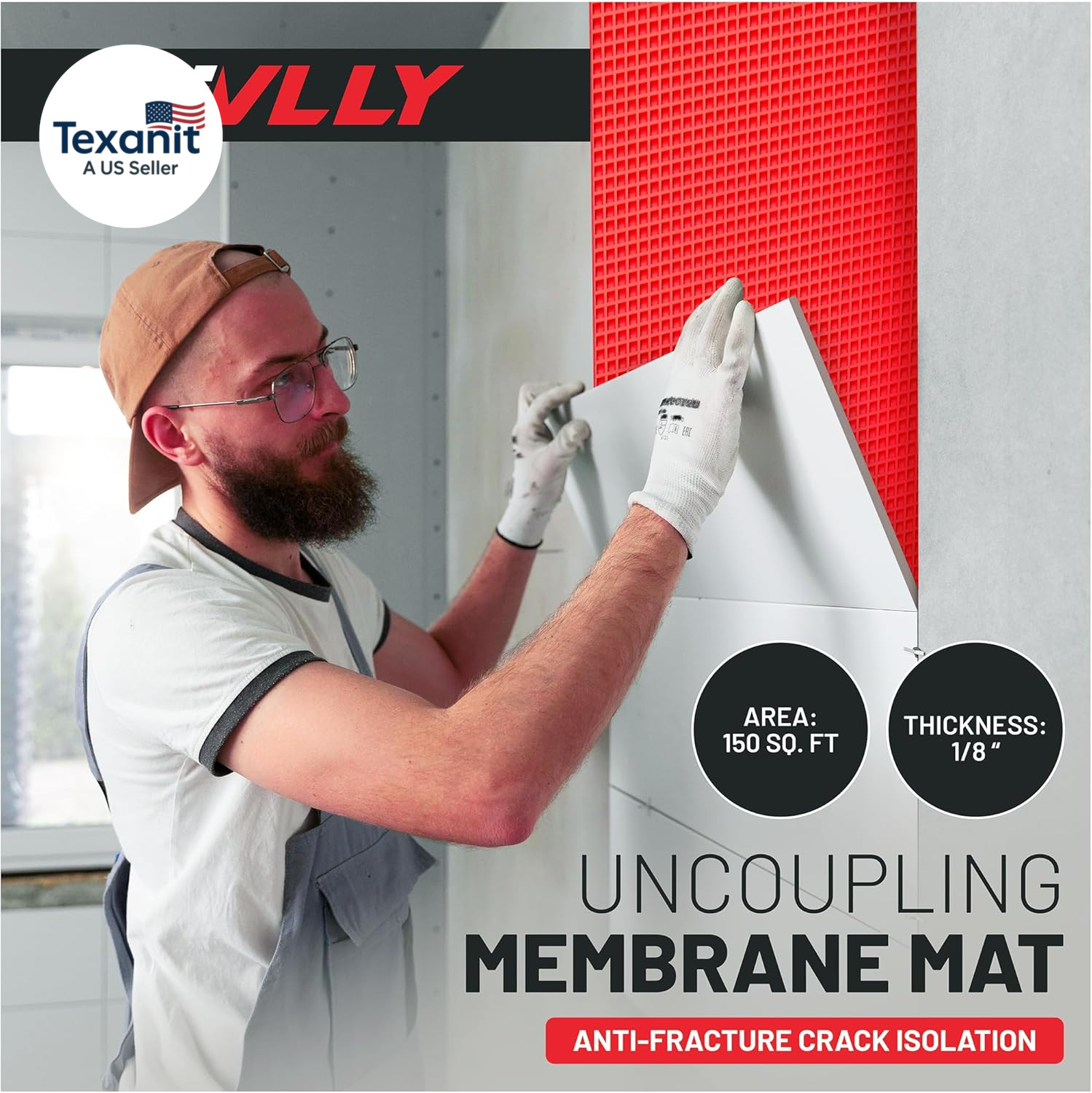 1/8” Uncoupling Membrane for Tile, Stone, Concrete, Shower Walls, Bathroom Floor
