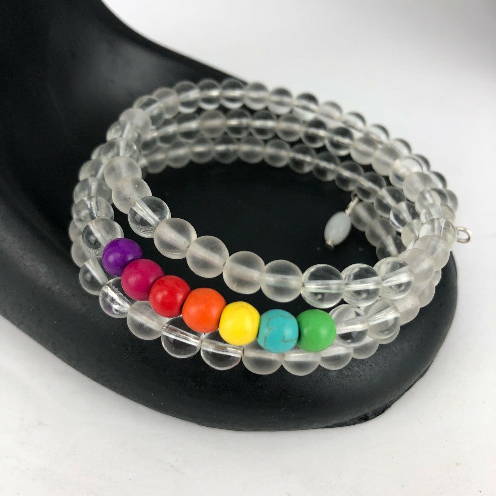 Rainbow Stack Bracelet Wrap Clear Bead Handcrafted LGBT Gay Lesbian Bracelet