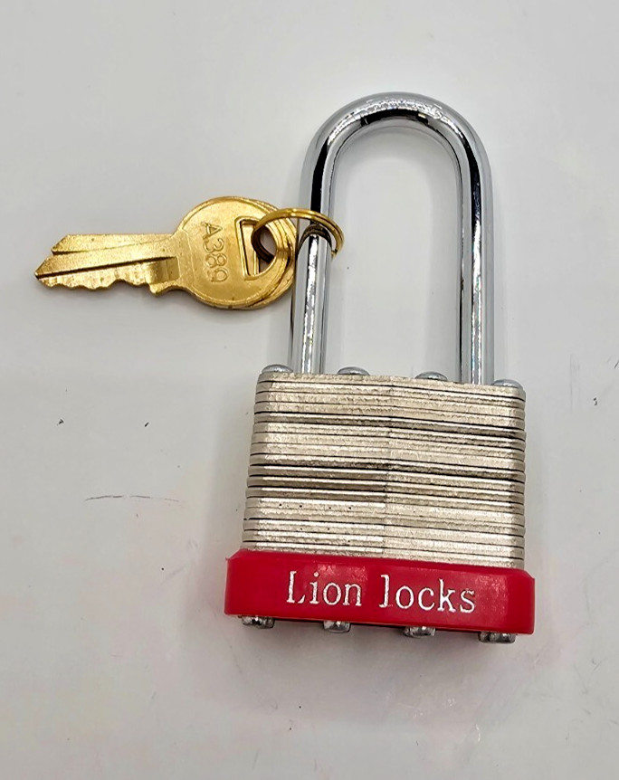 (QTY3) Lion Locks A389 Padlock Long Shackle Laminated Steel 40mm with 2 Keys