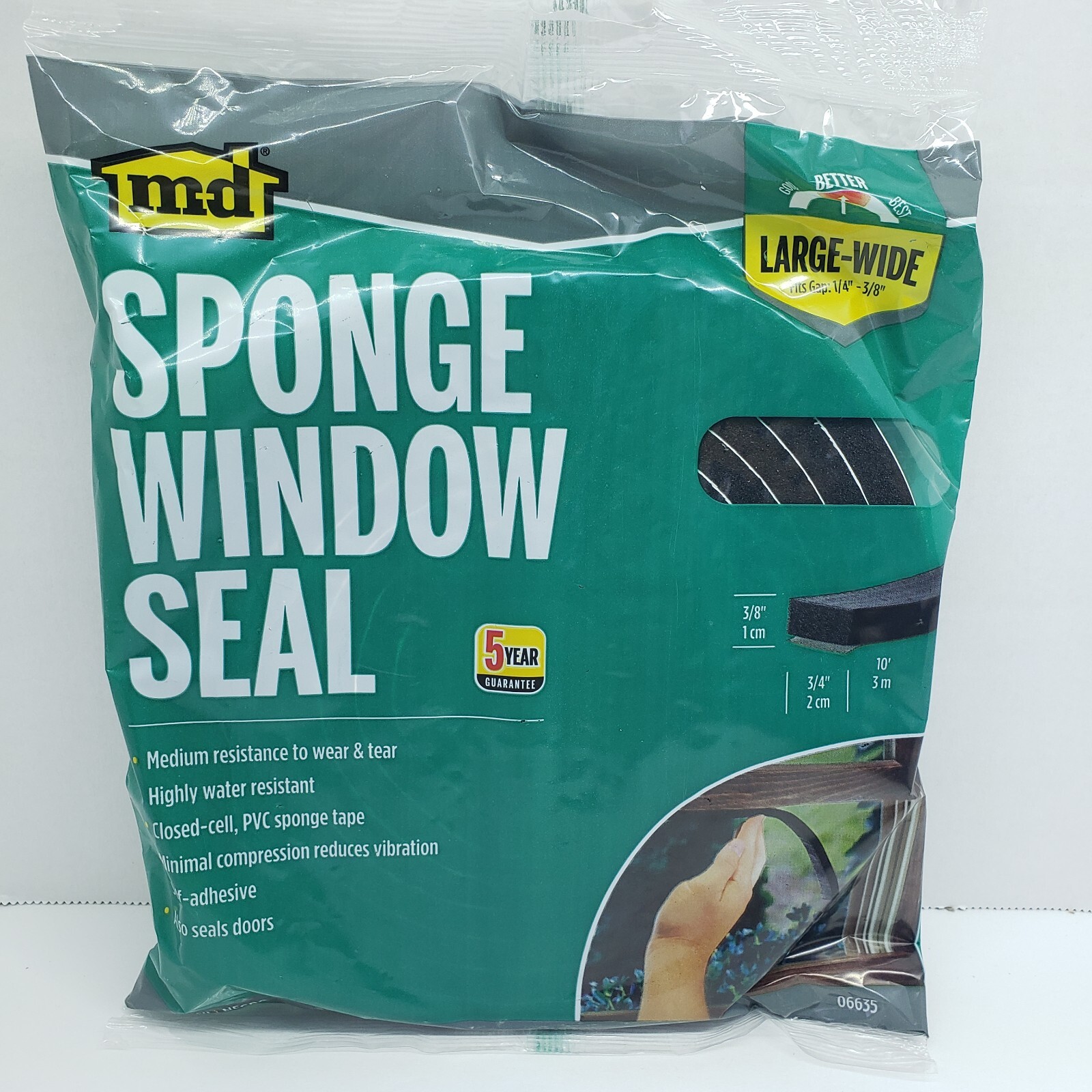 M-D Sponge Window Seal BLACK LARGE Gaps 3/8" x3/4" x 10' SPONGE tape #06635