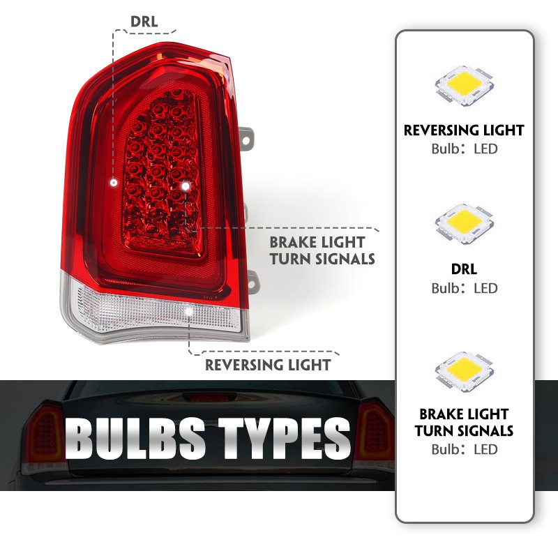 Driver Tail Light For 2015-2023 Chrysler 300 Brake Clear Chrome Full LED Lamp
