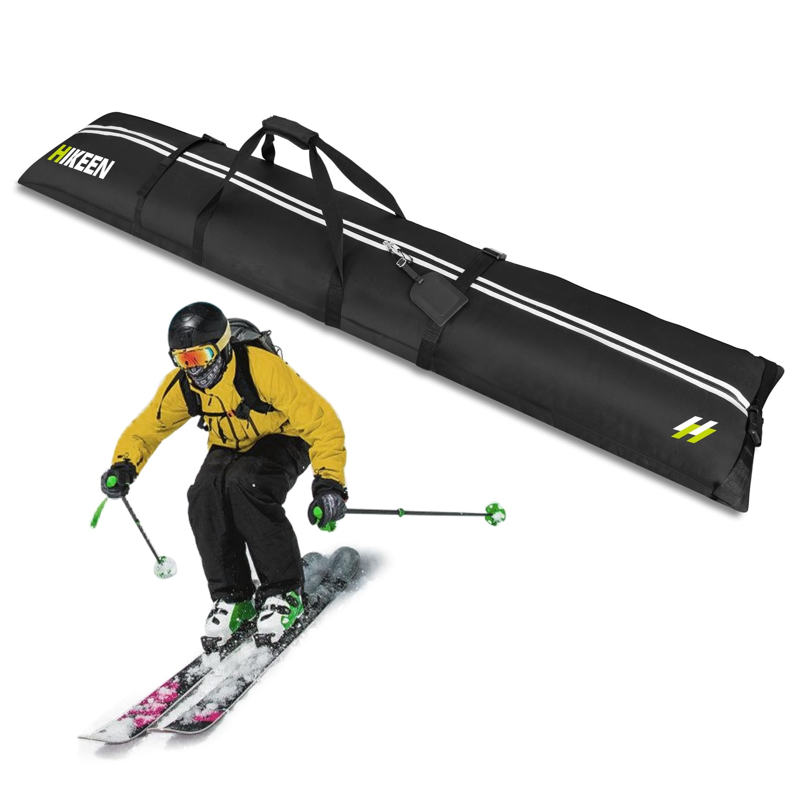 Hikeen Ski Bag for Air Travel,Full Padded 215cm (84.6 inches) (Length), black