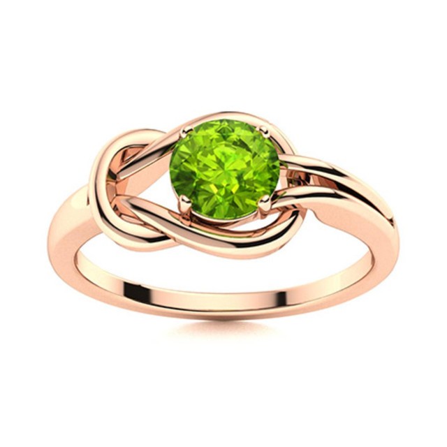 5MM Round Peridot Infinity Love Knot Women Ring 925 Sterling Silver Rose Plated